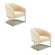 Kit 02 Poltronas Stella Suede Base Metálica Industrial Dourado - D'Rossi