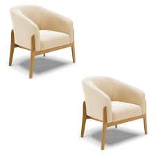 Kit 02 Poltronas Stella Suede Bege Base Madeira Castanho - D'Rossi