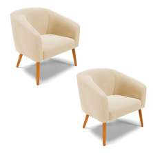Kit 02 Poltronas Stella Suede Bege Pés Palito Castanho D'Rossi