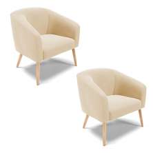 Kit 02 Poltronas Stella Suede Bege Pés Palito Natural - D'Rossi