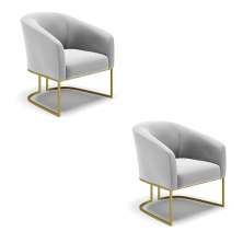 Kit 02 Poltronas Stella Suede Cinza Base Metálica Industrial Dourado - D'Rossi