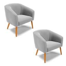 Kit 02 Poltronas Stella Suede Cinza Pés Palito Castanho D'Rossi