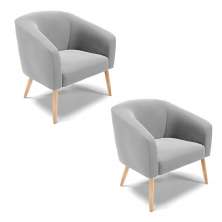 Kit 02 Poltronas Stella Suede Cinza Pés Palito Natural - D'Rossi