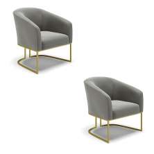 Kit 02 Poltronas Stella Suede Grafite Base Metálica Industrial Dourado - D'Rossi