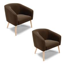 Kit 02 Poltronas Stella Suede Marrom Pés Palito Natural - D'Rossi