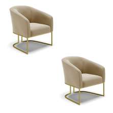 Kit 02 Poltronas Stella Suede Marrom Rato Base Metálica Industrial Dourado - D'Rossi