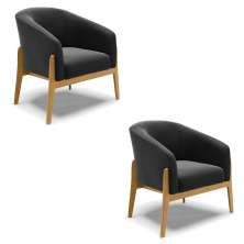 Kit 02 Poltronas Stella Suede Preto Base Madeira Castanho - D'Rossi