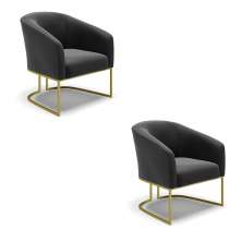 Kit 02 Poltronas Stella Suede Preto Base Metálica Industrial Dourado - D'Rossi