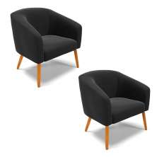 Kit 02 Poltronas Stella Suede Preto Pés Palito Castanho D'Rossi