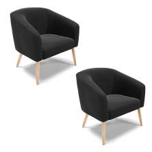 Kit 02 Poltronas Stella Suede Preto Pés Palito Natural - D'Rossi