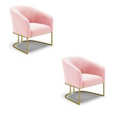 Kit 02 Poltronas Stella Suede Rosa Bebê Base Metálica Industrial Dourado - D'Rossi