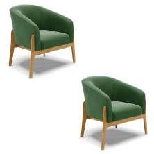 Kit 02 Poltronas Stella Suede Verde Base Madeira Castanho - D'Rossi