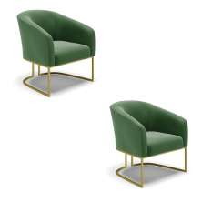Kit 02 Poltronas Stella Suede Verde Base Metálica Industrial Dourado - D'Rossi