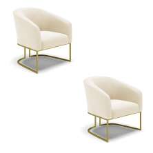 Kit 02 Poltronas Stella Veludo Base Metálica Industrial Dourado - D'Rossi