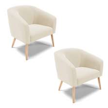 Kit 02 Poltronas Stella Veludo Bege Pés Palito Natural - D'Rossi