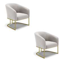 Kit 02 Poltronas Stella Veludo Cinza Base Metálica Industrial Dourado - D'Rossi