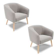Kit 02 Poltronas Stella Veludo Cinza Pés Palito Natural - D'Rossi