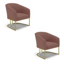 Kit 02 Poltronas Stella Veludo Rosê Base Metálica Industrial Dourado - D'Rossi