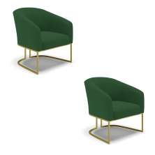 Kit 02 Poltronas Stella Veludo Verde Base Metálica Industrial Dourado - D'Rossi