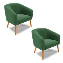 Kit 02 Poltronas Stella Veludo Verde Esmeralda Pés Palito Castanho D'Rossi