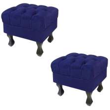 Kit 02 Puff Retrô Luis XV Capitonê Suede Azul Marinho - D'Rossi