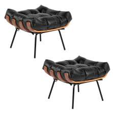 Kit 02 Puffs Costela Couro Preto Base Metal D'Rossi