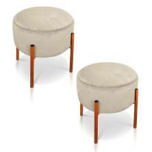 Kit 02 Puffs Iron Suede Bege Base Metálica Cobre - D'Rossi