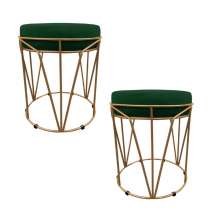 Kit 02 Puffs Multiuso com Mesa Babu 2 em 1 Suede Verde Base Dourado - D'Rossi
