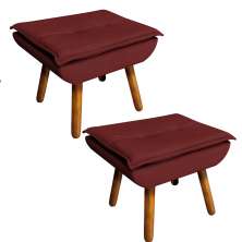 Kit 02 Puffs Opala Veludo Marsala Pés Palito Castanho - D'Rossi