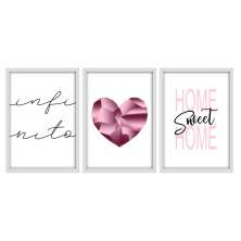 Kit 03 Quadros Decorativos "Pink Heart" 43X33X1CM - D'Rossi