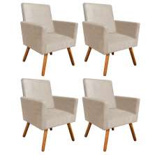 Kit 04 Poltronas Nina Suede Bege Pés Palito Castanho D'Rossi