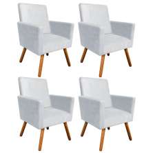 Kit 04 Poltronas Nina Suede Cinza Pés Palito Castanho D'Rossi