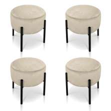 Kit 04 Puffs Iron Suede Bege Base Preto Palito D'Rossi