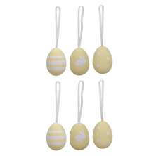 Kit 06 Enfeites Ovo Decorativo PLT Amarelo e Branco - D'Rossi