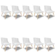 Kit 10 Cadeiras de Jantar Liz Corano Branco Pés Palito Natural - D'Rossi