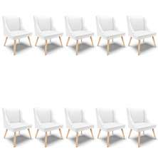Kit 10 Cadeiras de Jantar Liz Corino Branco Pés Palito Natural - D'Rossi