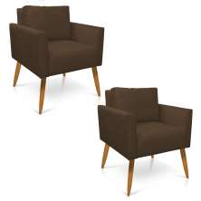 Kit 2 Poltronas Aline Suede Marrom Pés Palito Castanho - D'Rossi