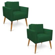 Kit 2 Poltronas Aline Suede Verde Pés Palito Castanho - D'Rossi