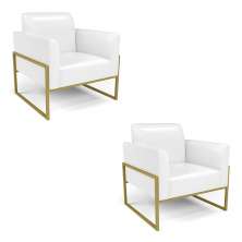 Kit 2 Poltronas Base Industrial Alta Dourado Marisa Corano Branco D03 - D'Rossi
