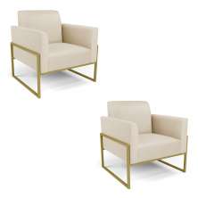 Kit 2 Poltronas Base Industrial Alta Dourado Marisa Corino Bege D03 - D'Rossi