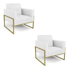 Kit 2 Poltronas Base Industrial Alta Dourado Marisa Corino Branco D03 - D'Rossi