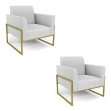 Kit 2 Poltronas Base Industrial Alta Dourado Marisa Linho Cinza A05 D03 - D'Rossi