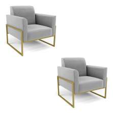 Kit 2 Poltronas Base Industrial Alta Dourado Marisa Suede Cinza D03 - D'Rossi