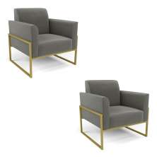 Kit 2 Poltronas Base Industrial Alta Dourado Marisa Suede Grafite D03 - D'Rossi