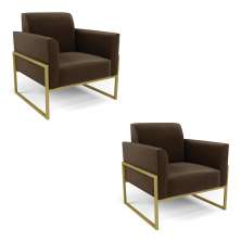 Kit 2 Poltronas Base Industrial Alta Dourado Marisa Suede Marrom D03 - D'Rossi
