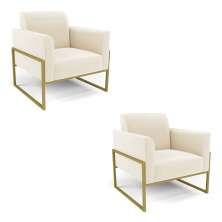 Kit 2 Poltronas Base Industrial Alta Dourado Marisa Veludo Bege D03 - D'Rossi