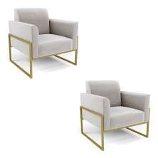 Kit 2 Poltronas Base Industrial Alta Dourado Marisa Veludo Cinza D03 - D'Rossi