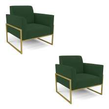 Kit 2 Poltronas Base Industrial Alta Dourado Marisa Veludo Verde D03 - D'Rossi