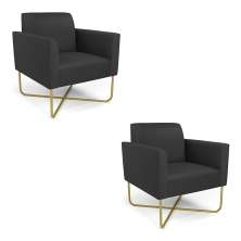 Kit 2 Poltronas Base X Industrial Dourado Marisa Corino Preto  D03 - D'Rossi