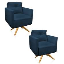 Kit 2 Poltronas Giratória Luisa Suede Azul Marinho Base de Madeira MA30 - D'Rossi